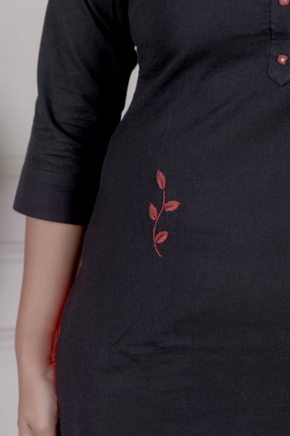 Embroidered Button-Down Black kurta palazzo Set