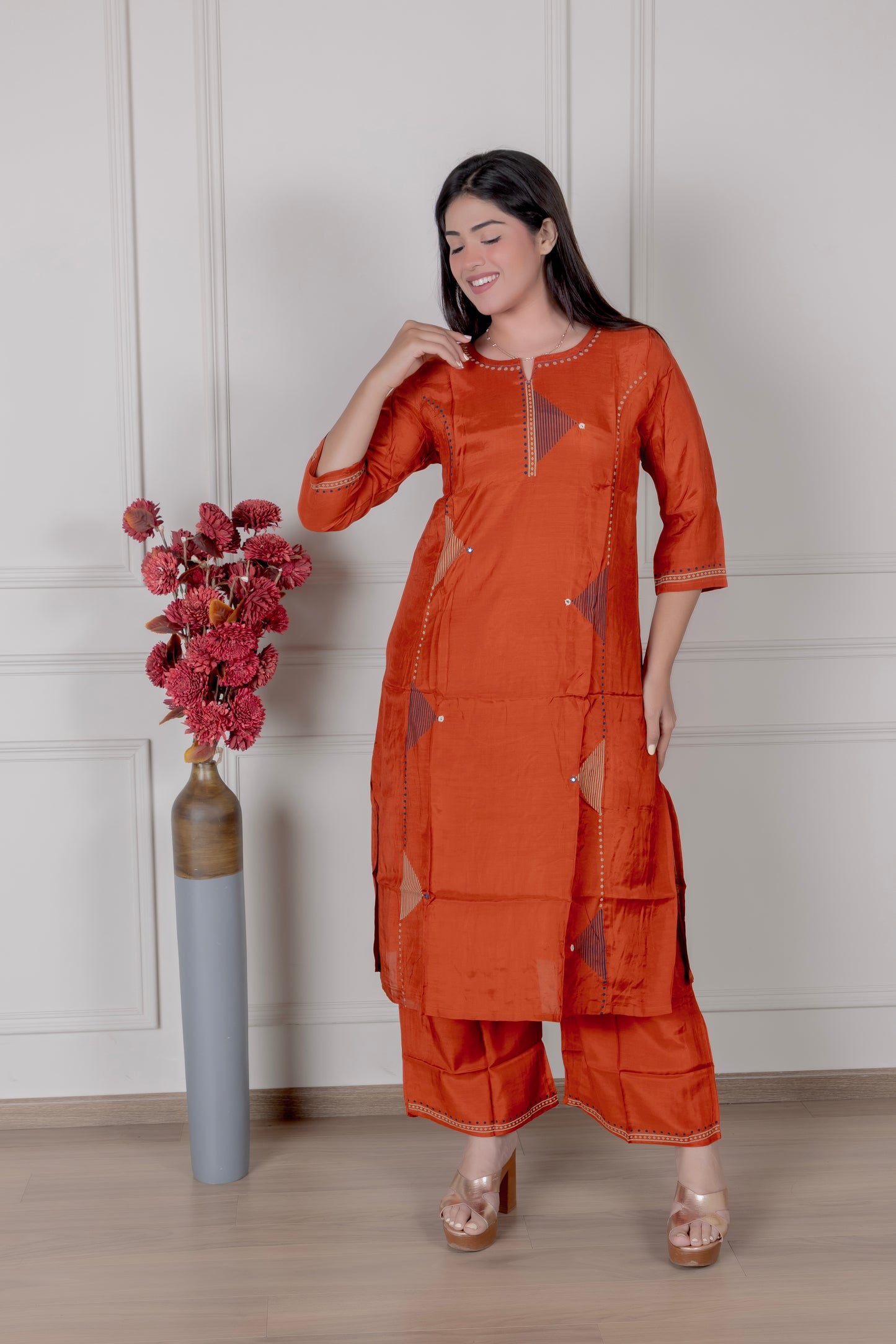 Rust Geometric Embroidered Suit
