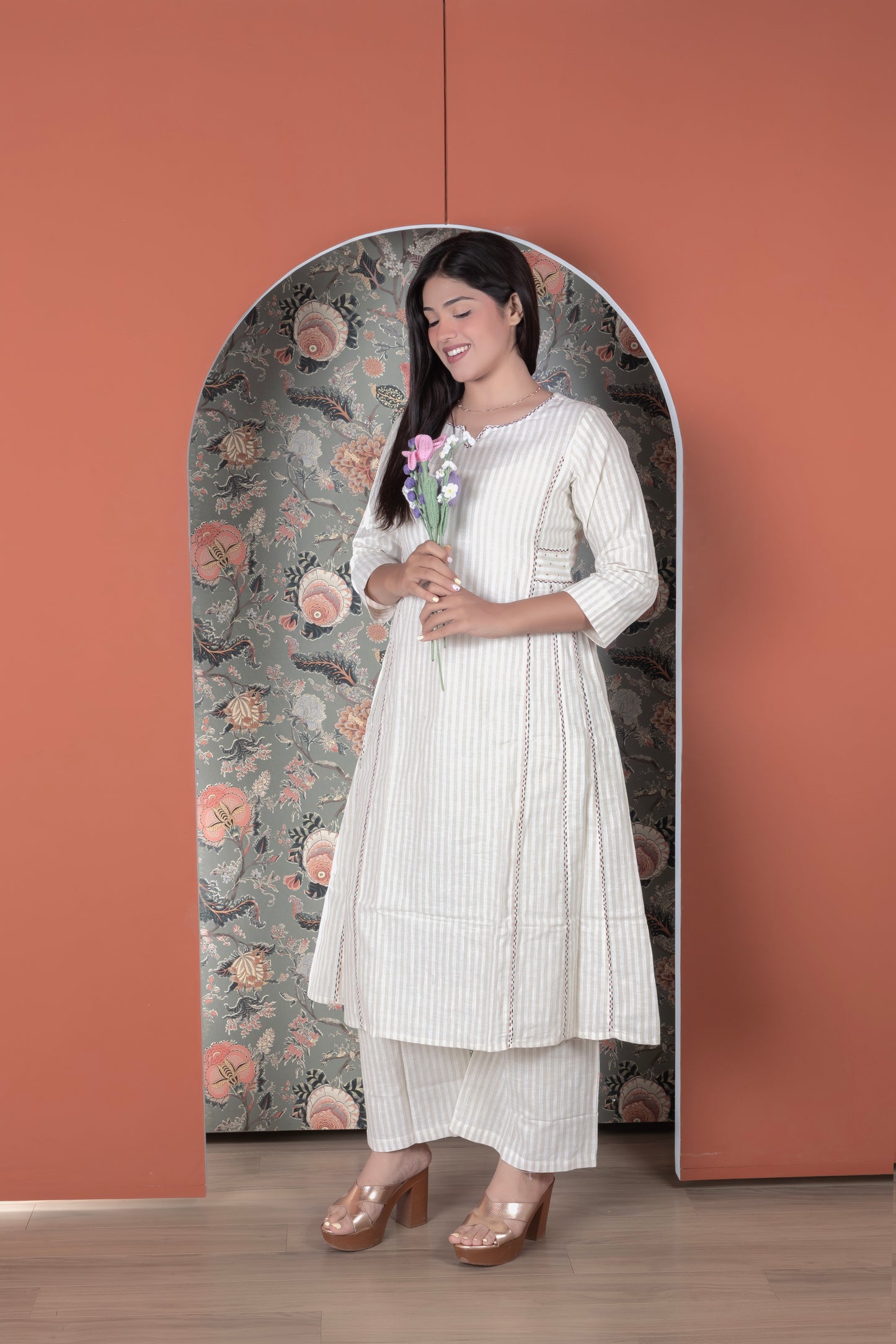 Striped A-Line Fusion Kurta pant Set