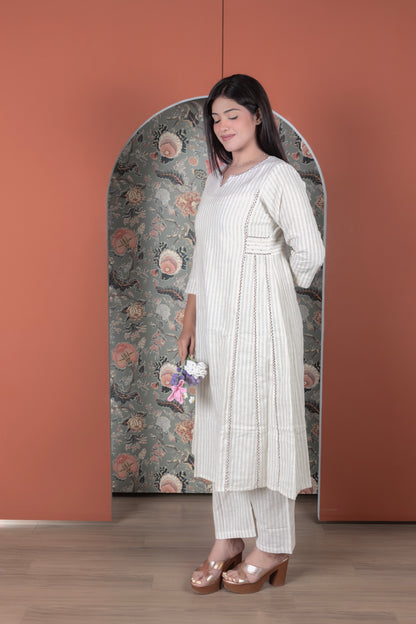 Striped A-Line Fusion Kurta pant Set