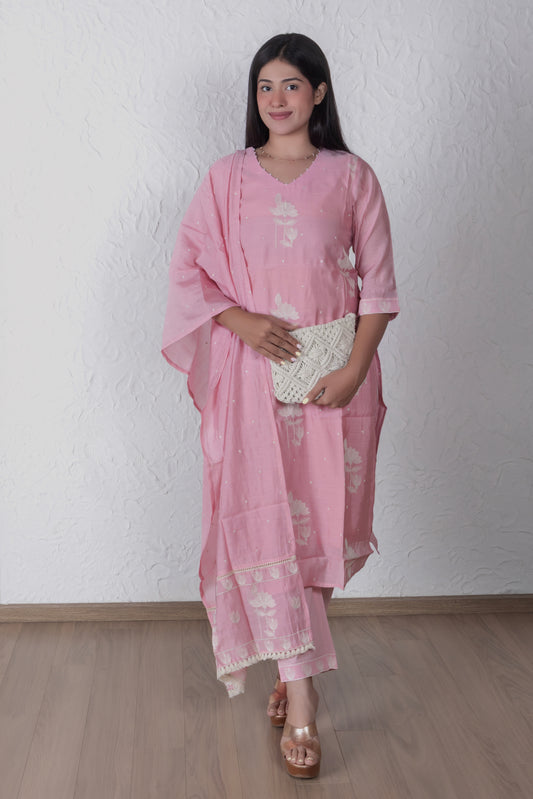 Blush Pink Mul Chanderi Suit Set
